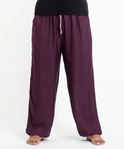 HaremPants.com Plus Size Solid Color Drawstring Women's Yoga Massage Pants In Dark Purple