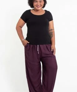 HaremPants.com Plus Size Solid Color Drawstring Women's Yoga Massage Pants In Dark Purple