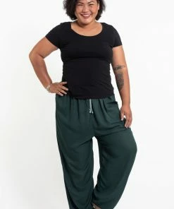 HaremPants.com Plus Size Solid Color Drawstring Women's Yoga Massage Pants In Dark Teal