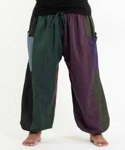 HaremPants.com Plus Size Women's Drawstring Patchwork Pinstripes Cotton Pants