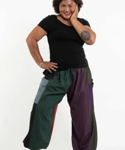 HaremPants.com Plus Size Women's Drawstring Patchwork Pinstripes Cotton Pants