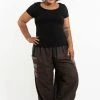 HaremPants.com Plus Size Women's Drawstring Pinstripes Cotton Pants With Aztec Pocket In Brown