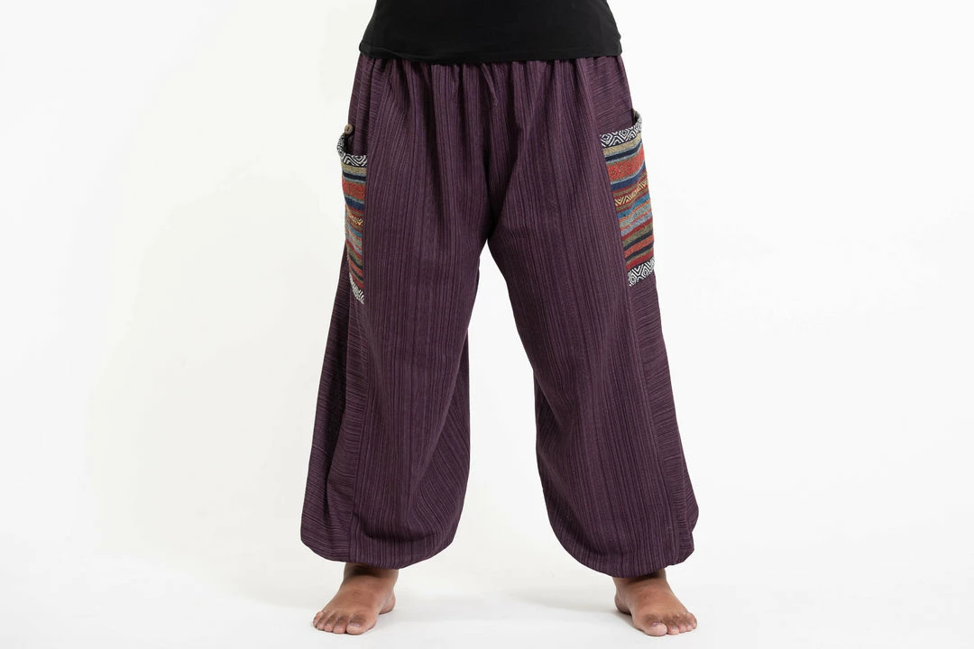 HaremPants.com Plus Size Women's Drawstring Pinstripes Cotton Pants With Aztec Pocket In Purple 4 HaremPants.com Plus Size Women's Drawstring Pinstripes Cotton Pants With Aztec Pocket In Purple