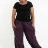 HaremPants.com Plus Size Women's Drawstring Pinstripes Cotton Pants With Aztec Pocket In Purple
