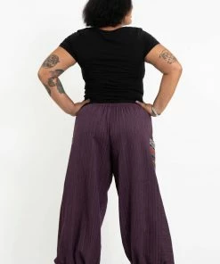 HaremPants.com Plus Size Women's Drawstring Pinstripes Cotton Pants With Aztec Pocket In Purple 9 HaremPants.com Plus Size Women's Drawstring Pinstripes Cotton Pants With Aztec Pocket In Purple