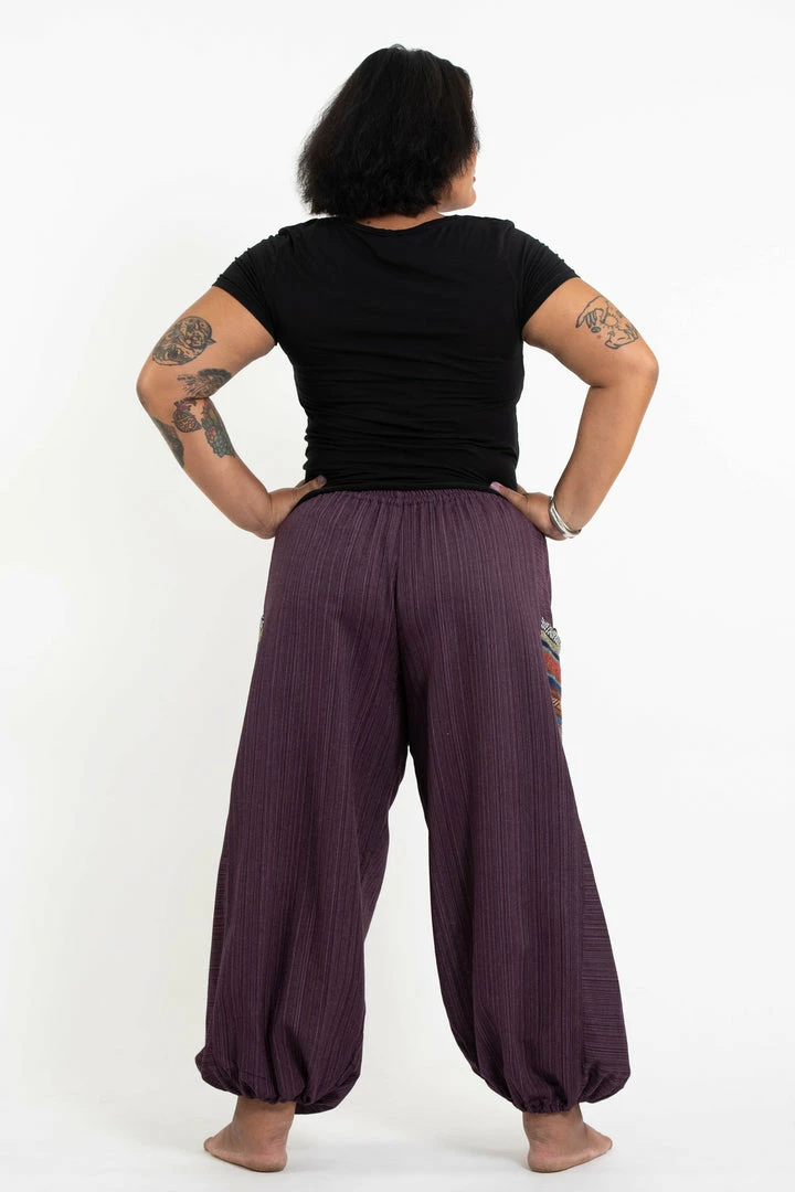 HaremPants.com Plus Size Women's Drawstring Pinstripes Cotton Pants With Aztec Pocket In Purple 6 HaremPants.com Plus Size Women's Drawstring Pinstripes Cotton Pants With Aztec Pocket In Purple