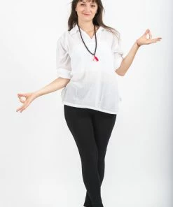 HaremPants.com Womens Yoga Shirts Collar V Neck In White Women's