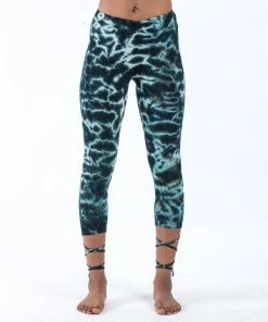 HaremPants.com Marble Tie Dye Cotton Capri Leggings In Dark Teal