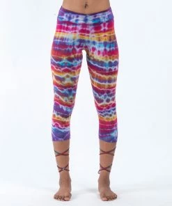 HaremPants.com Women's Melting Stripes Tie Dye Cotton Capri Leggings In Sugar Rainbow