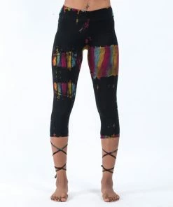 HaremPants.com Patch Dye Tie Dye Cotton Capri Leggings In Festival Black Women's