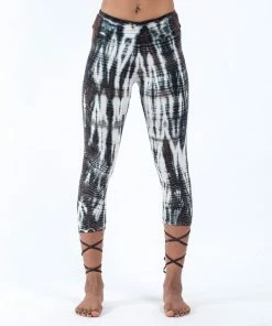 HaremPants.com Women's Lightning Stripes Tie Dye Cotton Capri Leggings In Black White