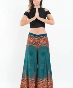 HaremPants.com Geometric Mandalas Palazzo Style Harem Pants In Turquoise Women's