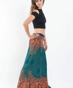 HaremPants.com Geometric Mandalas Palazzo Style Harem Pants In Turquoise Women's
