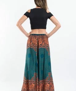 HaremPants.com Geometric Mandalas Palazzo Style Harem Pants In Turquoise Women's