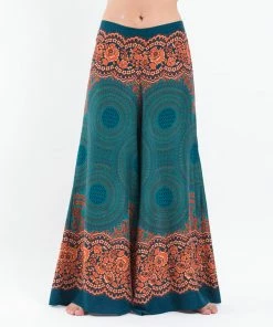 HaremPants.com Geometric Mandalas Palazzo Style Harem Pants In Turquoise Women's