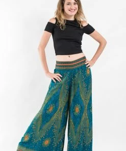 HaremPants.com Peacock Eyes Palazzo Style Harem Pants In Turquoise