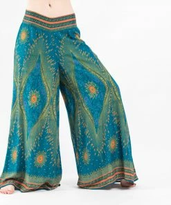 HaremPants.com Peacock Eyes Palazzo Style Harem Pants In Turquoise
