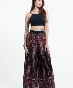 HaremPants.com Paisley Feathers Palazzo Style Harem Pants In Black