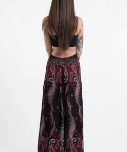 HaremPants.com Paisley Feathers Palazzo Style Harem Pants In Black