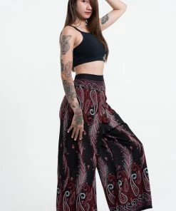 HaremPants.com Paisley Feathers Palazzo Style Harem Pants In Black