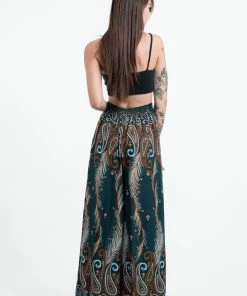 HaremPants.com Women's Paisley Feathers Palazzo Style Harem Pants In Green