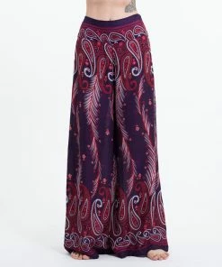 HaremPants.com Paisley Feathers Palazzo Style Harem Pants In Purple