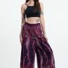 HaremPants.com Paisley Feathers Palazzo Style Harem Pants In Purple