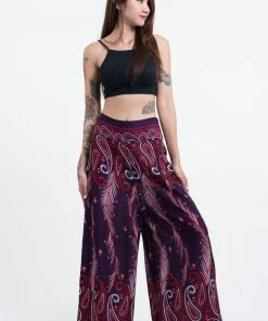 HaremPants.com Paisley Feathers Palazzo Style Harem Pants In Purple