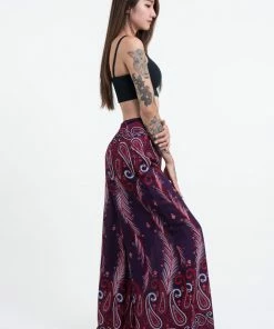 HaremPants.com Paisley Feathers Palazzo Style Harem Pants In Purple