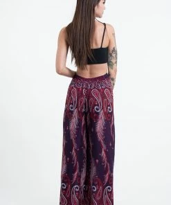 HaremPants.com Paisley Feathers Palazzo Style Harem Pants In Purple