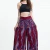 HaremPants.com Paisley Feathers Palazzo Style Harem Pants In Red