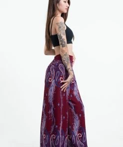 HaremPants.com Paisley Feathers Palazzo Style Harem Pants In Red