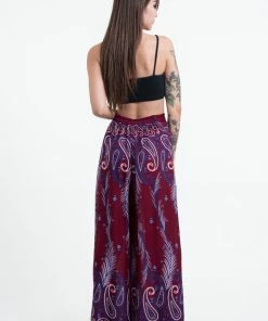 HaremPants.com Paisley Feathers Palazzo Style Harem Pants In Red