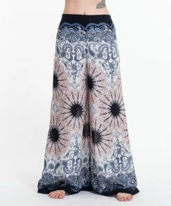 HaremPants.com Paisley Mandalas Palazzo Style Harem Pants In Silver Gray Women's