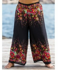 HaremPants.com Women's Plus Size Floral Palazzo Style Harem Pants In Black