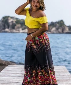 HaremPants.com Women's Plus Size Floral Palazzo Style Harem Pants In Black