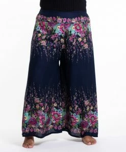 HaremPants.com Plus Size Floral Palazzo Style Harem Pants In Blue Women's