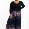 HaremPants.com Plus Size Floral Palazzo Style Harem Pants In Blue Women's