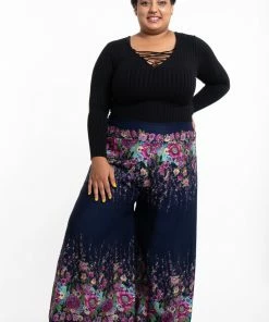 HaremPants.com Plus Size Floral Palazzo Style Harem Pants In Blue Women's