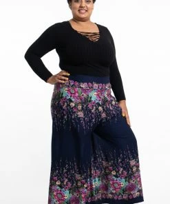 HaremPants.com Plus Size Floral Palazzo Style Harem Pants In Blue Women's