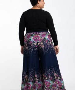 HaremPants.com Plus Size Floral Palazzo Style Harem Pants In Blue Women's