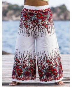 HaremPants.com Women's Plus Size Floral Palazzo Style Harem Pants In White