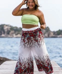 HaremPants.com Women's Plus Size Floral Palazzo Style Harem Pants In White