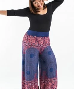 HaremPants.com Plus Size Geometric Mandalas Palazzo Style Harem Pants In Blue Women's