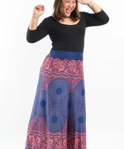 HaremPants.com Plus Size Geometric Mandalas Palazzo Style Harem Pants In Blue Women's