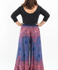 HaremPants.com Plus Size Geometric Mandalas Palazzo Style Harem Pants In Blue Women's