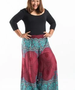 HaremPants.com Plus Size Geometric Mandalas Palazzo Style Harem Pants In Red Women's
