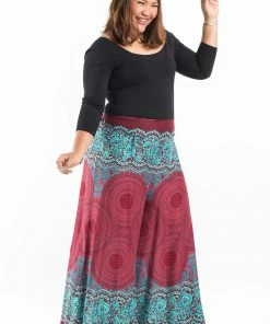 HaremPants.com Plus Size Geometric Mandalas Palazzo Style Harem Pants In Red Women's