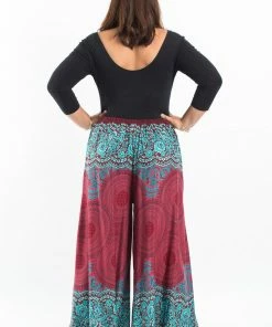 HaremPants.com Plus Size Geometric Mandalas Palazzo Style Harem Pants In Red Women's