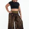 HaremPants.com Women's Plus Size Peacock Eyes Palazzo Style Harem Pants In Brown Gold
